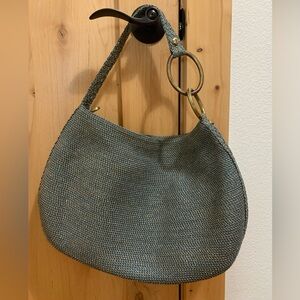 Eric Javits Purse Shoulder Bag Woven Metallic Gold Blue Brown